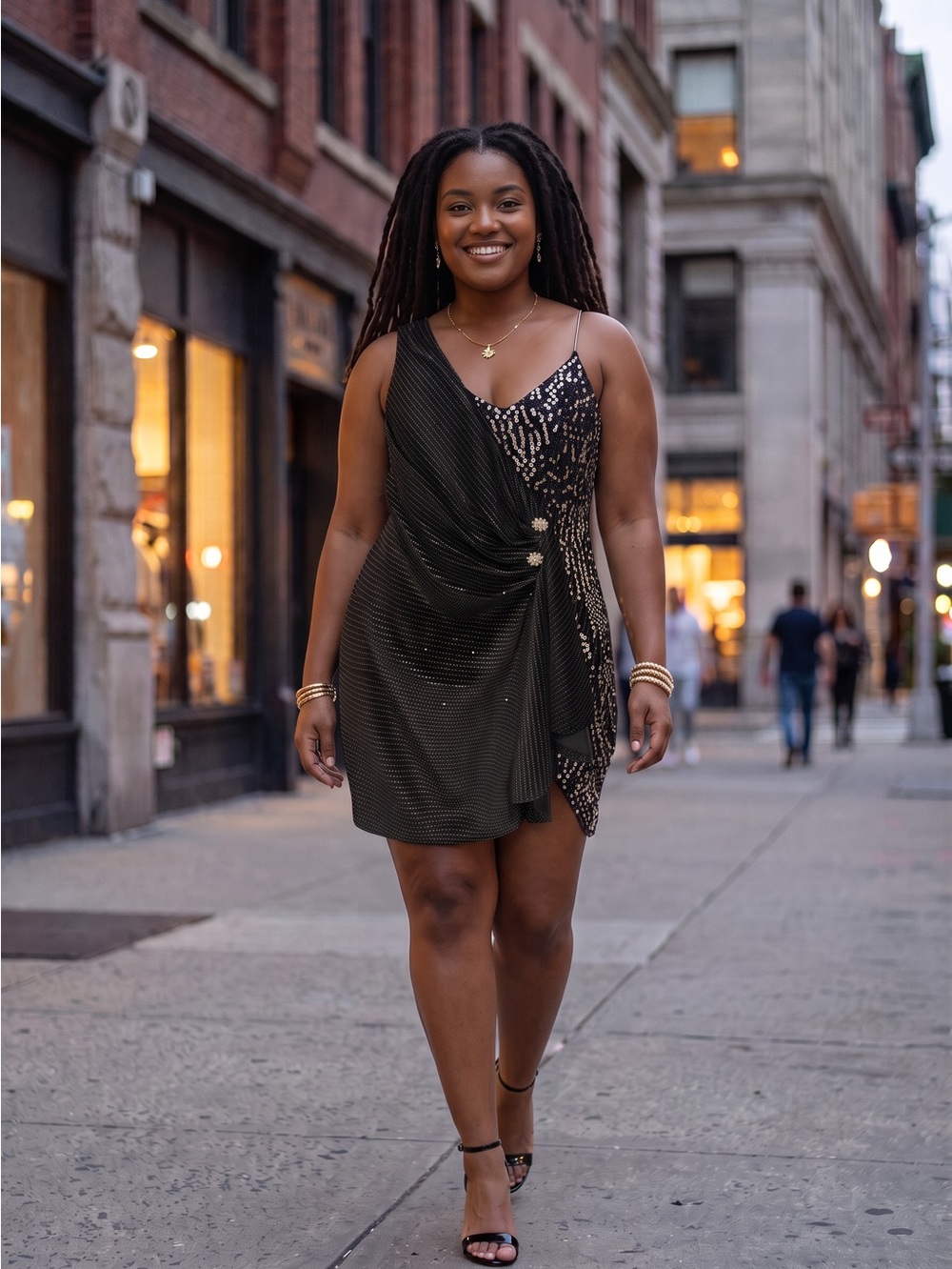 Black One-Shoulder Sequin Party Dress Size 1XL